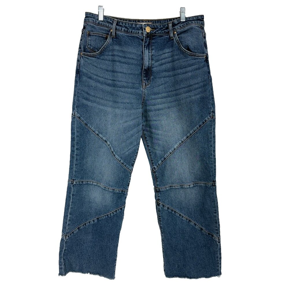 Kut from the Kloth Women 14 Wide Leg Jeans Sienna Medium Wash Abstract Raw Hem